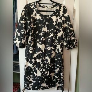 Silk blend mini black floral sheath dress